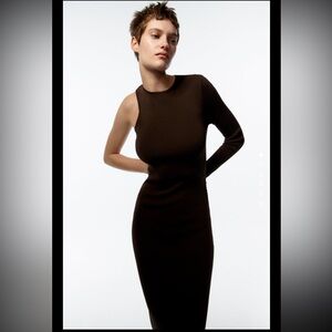 Zara Mocha Brown Asymmetric One Sleeve Knitted Dress